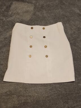 J.McLaughlin Textured White Button‑Front Skirt | Size 14 | A‑Line Waffle Knit